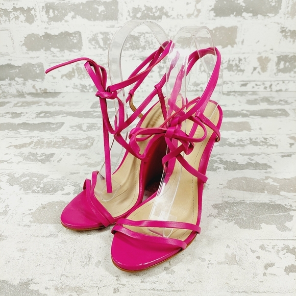 New SCHUTZ Women's Deonne Leather Strappy Hot Pink Wedges C520 - Picture 2 of 15